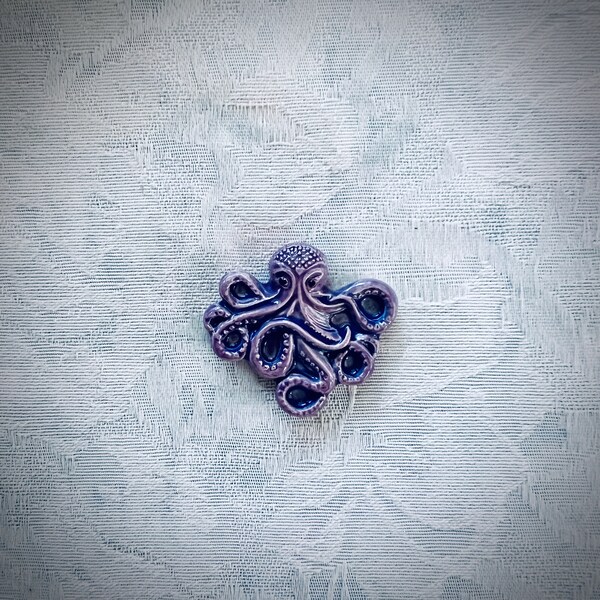 Purple Ceramic Octopus for Mosaic Seascape Art, Shower Wall Tile, Hand Painted Tile