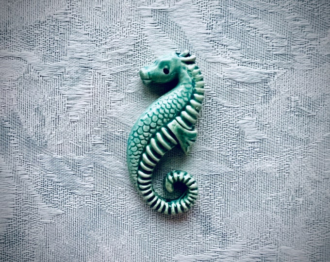 Blue Ceramic Seahorse Tile for Mosaic Seascape Art, Sea Life Shower