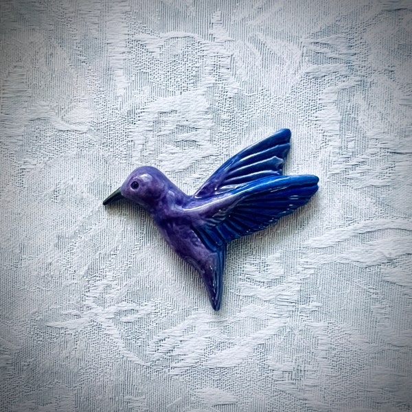 Purple Ceramic Hummingbird for Mosaic Garden Art, Stepping Stone or Rock Art, Hand Painted Tile