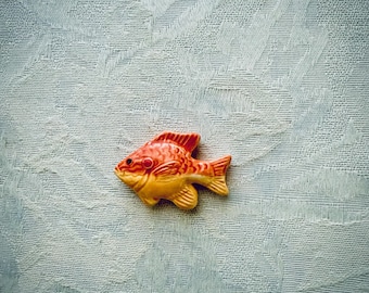 Left-facing Orange Ceramic Fish, Hand Painted Art Tile, Seascape Mosaic Supply
