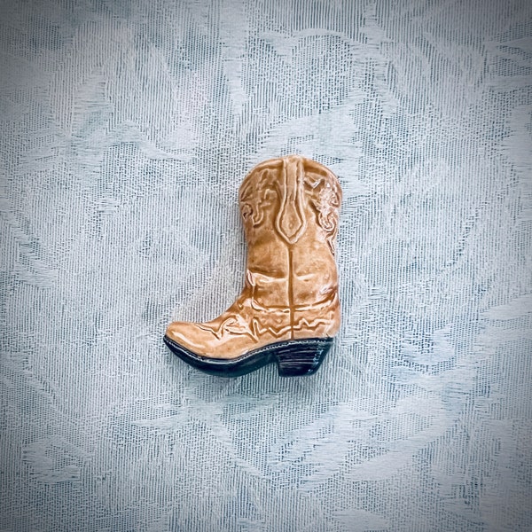 Tan Ceramic Cowboy Boot for Mosaic Art, Western Decor, Hand Painted Tile