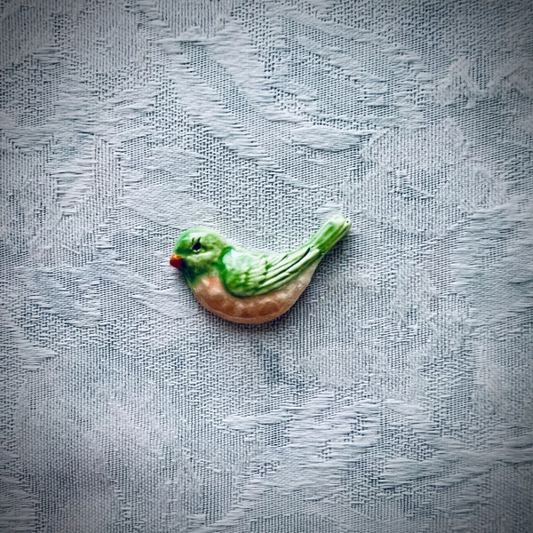 Small Green Ceramic Bird for Mosaic Garden Art, Mixed Media & Assemblage, Hand Painted Tile