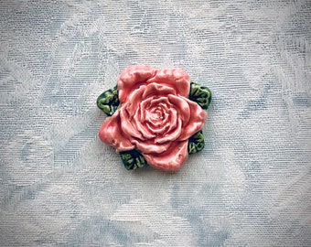 Pink Ceramic Rose for Mosaic Garden Art, Floral Backsplash, Hand Painted Tile