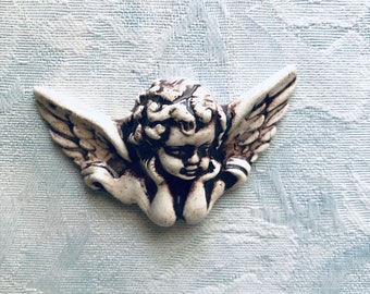 Ceramic Cherub, Hand Painted Art Tile, Garden Mosaic Supply, Mini Wall Art