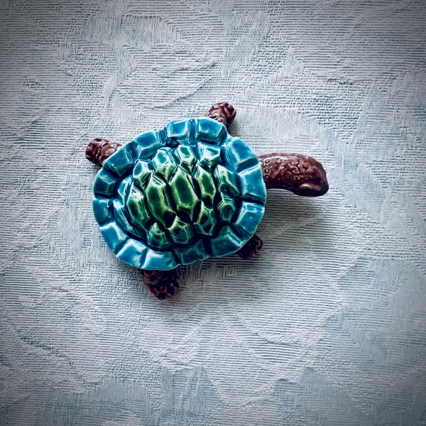 Blue & Green Ceramic Turtle for Mosaic Art, Craft Supply, Garden Art, BirdBath, Shower Mosaic, Hand Painted Tile