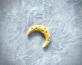 Yellow Ceramic Moon, Hand Painted Art Tile, Garden Mosaic Supply