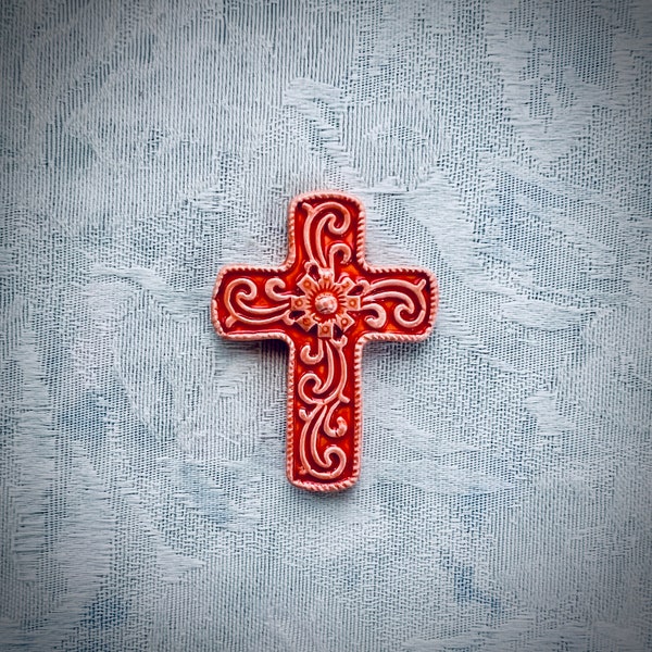 SALE TILE!! Orange Ceramic Cross for Mosaic Christian Art, Mixed Media, Assemblage, Hand Painted Tile