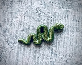 Green Ceramic Snake for Mosaic Garden Art, Stepping Stone or Wall Art, Hand Painted Tile