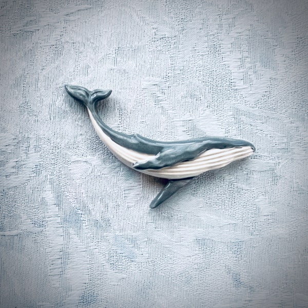 Right-facing Ceramic Whale for Mosaic Seascape Art, Ocean Shower Tile, Hand Painted Tile