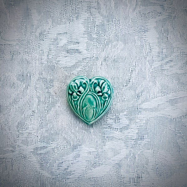 Aqua Ceramic Heart for Mosaic Art, Hand Painted Tile, Mosaic Wall Art & Garden Art