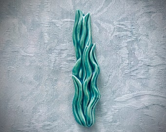 Slim Ceramic Seaweed, Hand Painted Art Tile,  Seascape Mosaic Supply