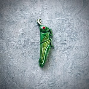 Ceramic Grasshopper for Mosaic Art, Cricket Stepping Stone, Critter Sampler for Child's Room, Hand Painted Tile