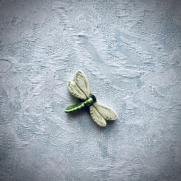 Small Green Ceramic Dragonfly for Mosaic Garden Art, Stepping Stone or Bird Bath, Hand Painted Tile