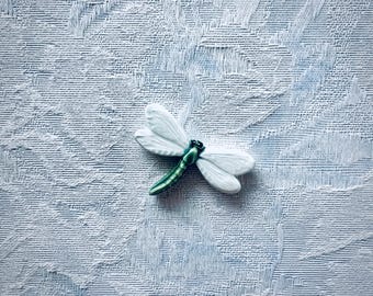 Small Green Ceramic Dragonfly, Hand Painted Art Tile, Garden Mosaic Supply