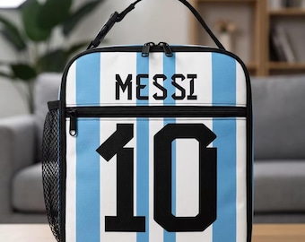 Lancheira personalizada Messi 10, lancheira térmica com nome e número personalizados para crianças, bolsa térmica para torcedores, presente para volta às aulas