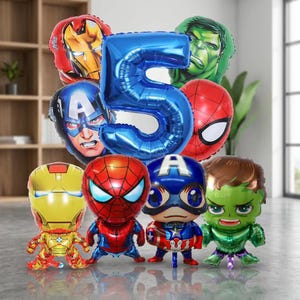 Superhero Birthday Party Supplies - Avengers Foil Balloon Set & Tableware Pack - Spiderman Iron Man Hulk Party Supplies Kids Birthday Decor