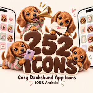 Tax-appikoner, 252 mysiga 3D-valpdesigner för iPhone och Android, kawaii pastellfärgat hemskärmstema, digital nedladdning