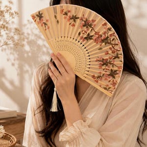 Cherry Blossom Folding Fan | Japanese Bamboo Hand Fan | Floral Silk Fan | Summer Fan | Wedding Favor | Bridal Gift | Aesthetic Decor