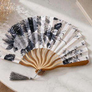 Japanese Folding Fan with Matching Pouch | Bamboo Hand Fan | Floral Fan | Wedding Fan | Bridesmaid Gift | Summer Fan for Women