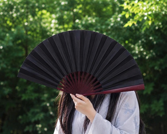 XXL Japanese Folding Fan | Large Hand Fan | Black & White Silk Fan | Japanese Wall Decor | Dance Fan | Asian Home Decor | Elegant Gift