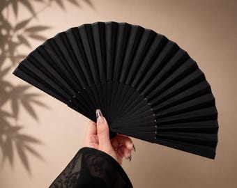 Ventaglio pieghevole giapponese nero – Ventaglio tradizionale asiatico con custodia | Stile giapponese | Regalo ideale per danza, cosplay e matrimoni