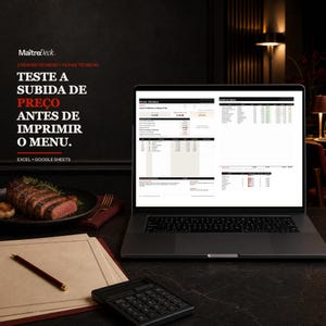 Ficha Técnica de Custos Restaurante, Calculadora de Food Cost, Excel + Google Sheets, Preços de Menu e Entrega, 40 Fichas de Custo