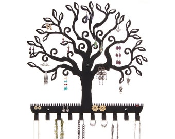 Large Jewelry Holder Earring Organizer and Necklace Rack Wall Mount Closet Storage Hanging Display, Wall Art, Tree of Life