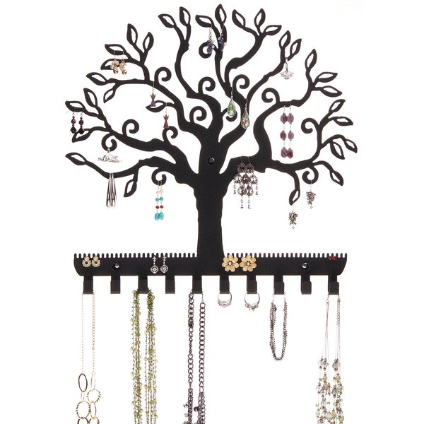 Large Jewelry Holder Earring Organizer and Necklace Rack Wall Mount Closet Storage Hanging Display, Wall Art, Tree of Life