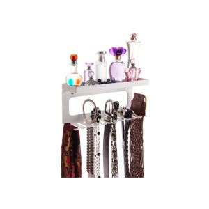 Closet Organizer Belt Holder Wall Mount Hanging Belt Hooks Storage Rack, Accessory Storage Hanger with Valet Shelf, Arinn