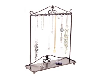 Tall Long Necklace Holder Organizer Tree Jewelry Display Stand Hanging Freestanding Vanity Jewellery Storage Rack, Vintage Style, Calla