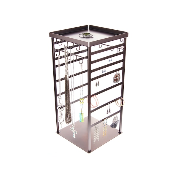 360 Rotating Spinning Jewelry Display Stand for Earrings and Necklaces, Freestanding Table Top Jewellery Storage Rack, USA Made Steel/Metal
