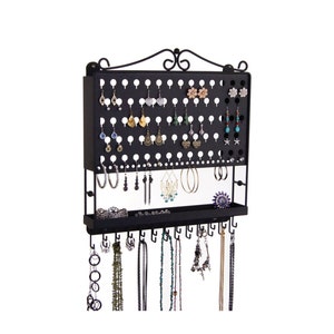 Earring Holder Organizer for Stud, Post Pierced Dangle Earrings and Necklaces, Hanging Wall Mount Jewelry Storage Jewellery Rack, Angelynn&#39;s