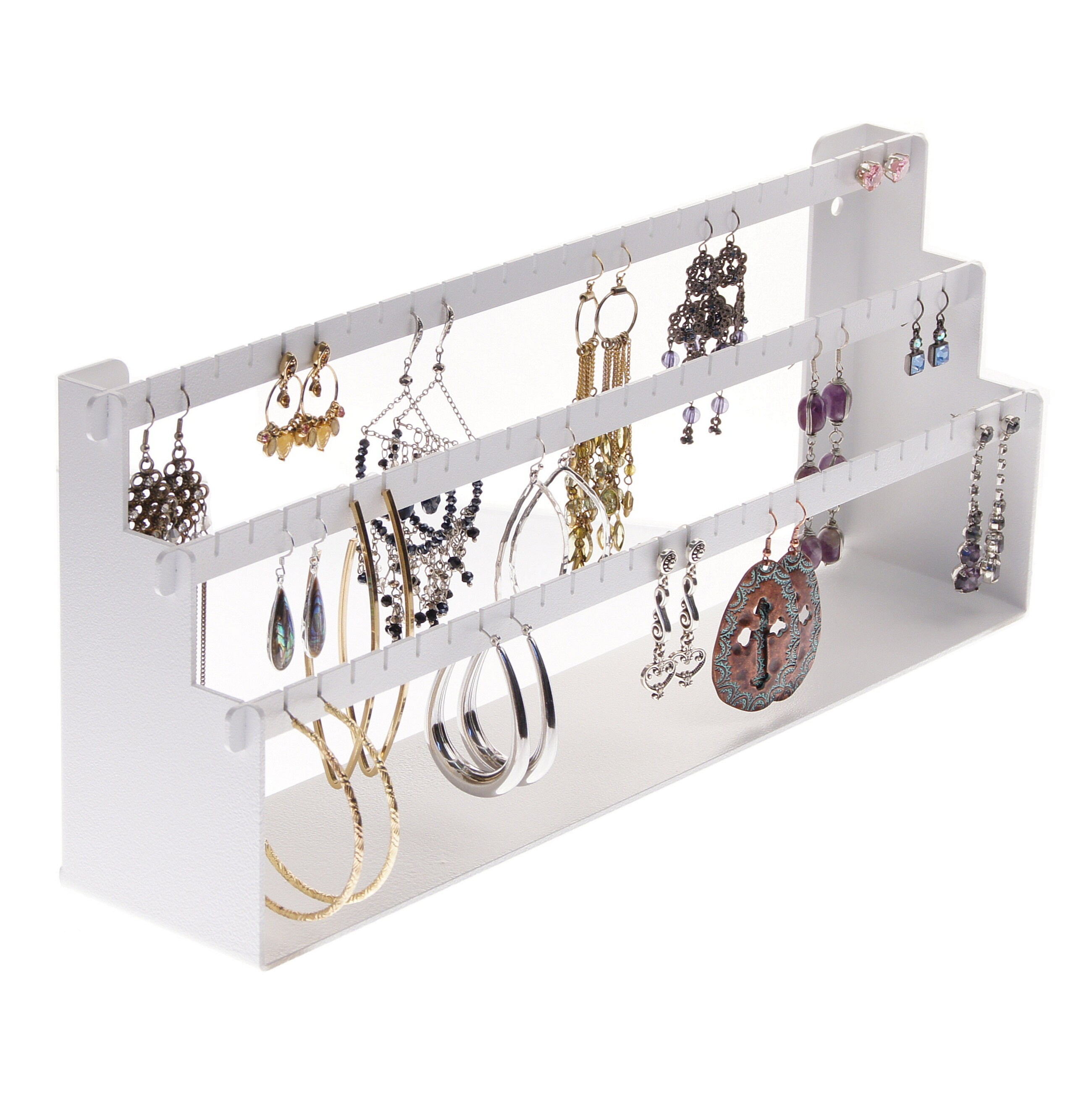 Angelynn's Earring Holder Necklace Organizer Hanging Jewelry Storage Rack, Wall Art, Tree of Life White