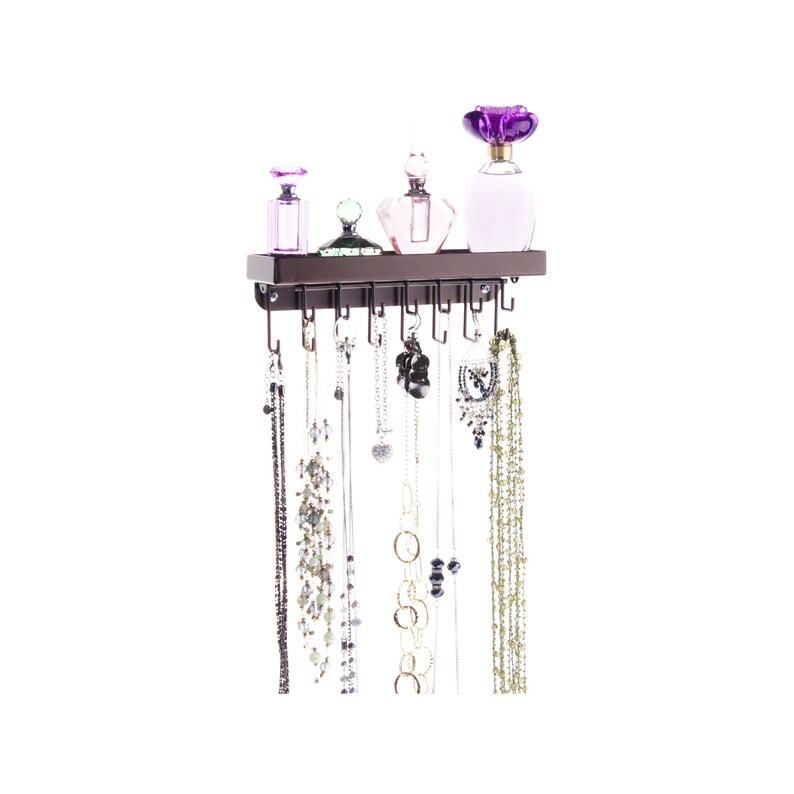 Angelynn/'s Fiona Jewelry Holder Metal Necklace Holder Organizer Slim Narrow Wall Mount Hooks Hanging Display Closet Storage Rack Shelf