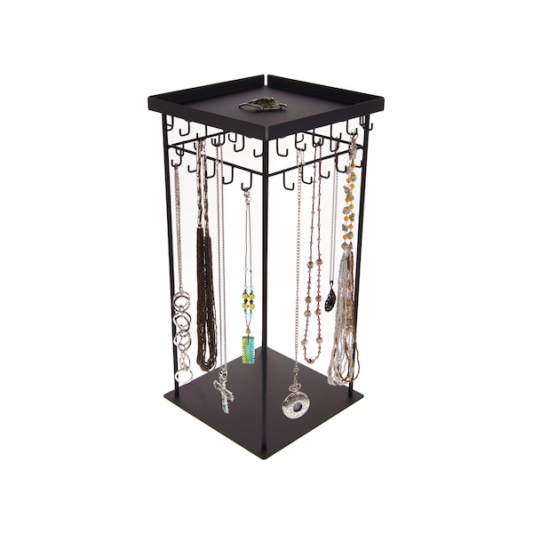 360 Rotating Spinning Jewelry Display Stand for Necklaces, Bracelets, Freestanding Table Top Jewellery Storage Rack, USA Made Steel/Metal