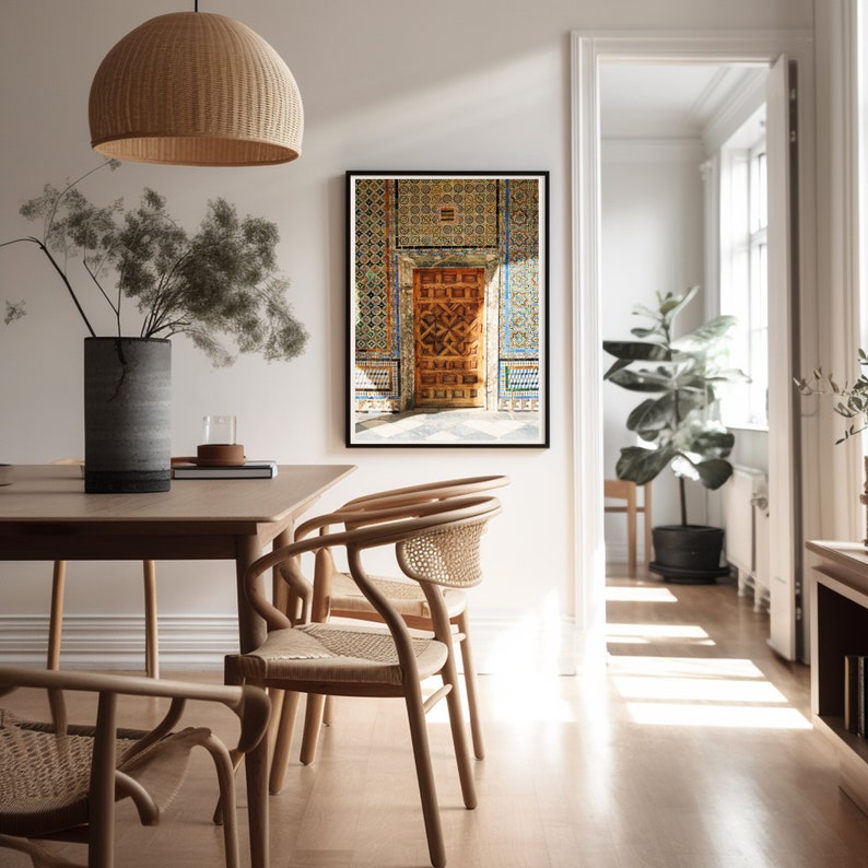 Intricate Carved Door & Azulejo Tiles Print Sevilla's Casa de Pilatos Vibrant Spanish Tile Accents Home and Office Decor image 2