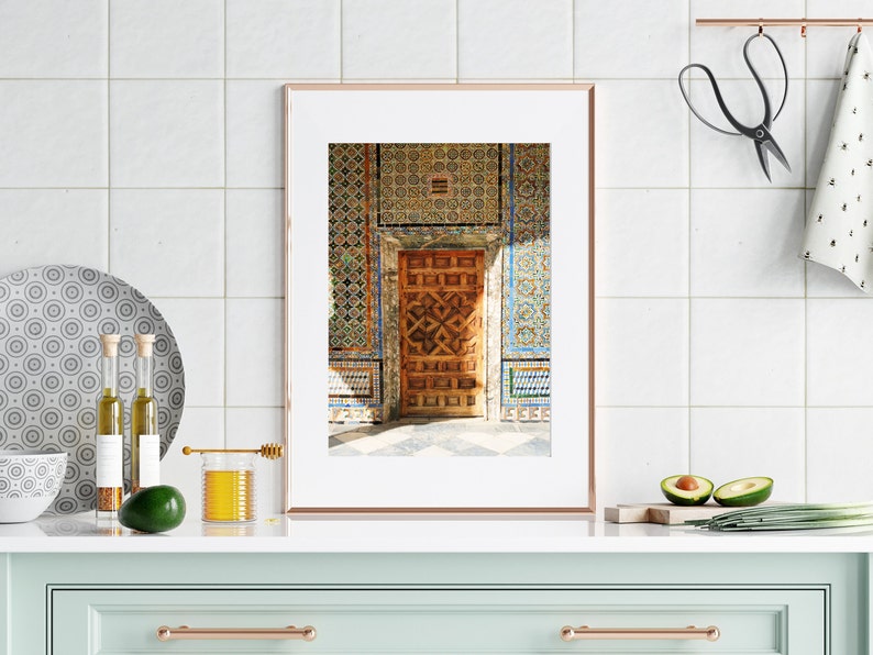 Intricate Carved Door & Azulejo Tiles Print Sevilla's Casa de Pilatos Vibrant Spanish Tile Accents Home and Office Decor image 4