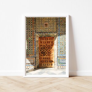 Intricate Carved Door & Azulejo Tiles Print Sevilla's Casa de Pilatos Vibrant Spanish Tile Accents Home and Office Decor image 3