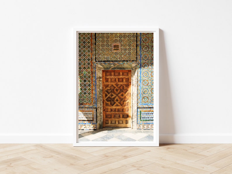 Intricate Carved Door & Azulejo Tiles Print Sevilla's Casa de Pilatos Vibrant Spanish Tile Accents Home and Office Decor image 3