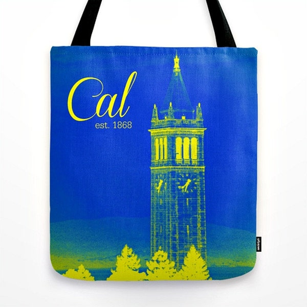 Studio SALE + Clearance - 18" Cobalt Blue and Yellow CAL Bears Tote Bag w/ Tassel - Graduation Gift - Reusable Canvas Tote - Farmers Market