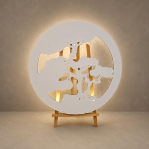 Tablero artístico de bonsái blanco de 45 cm con luz LED cálida, base de reloj de epoxi, tablero redondo de MDF para manualidades, lienzo en blanco para arte en resina, decoración de pared DIY