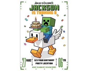 Pixel Block Video Game Birthday Invitation, Editable Gamer Party Template (Digital Download)