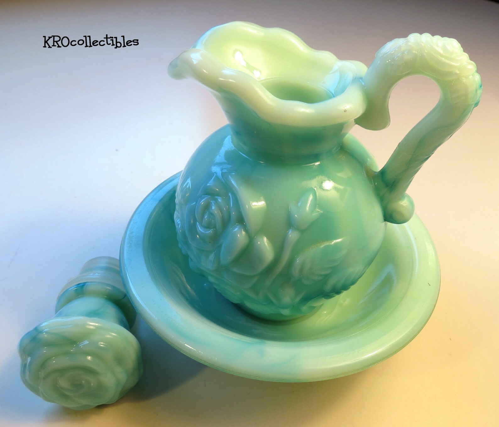 Avon Collectible Pitcher and Bowl Set Jade Milk Glass Etsy