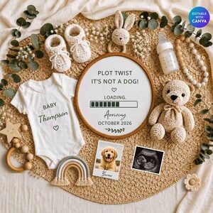 Funny Dog Pregnancy Announcement Digital Template, Plot Twist Its Not a Dog, Funny Dog Baby Reveal, Editable Pet Pregnancy Announcement