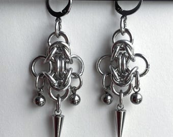 Hypoallergenic Aluminum Chainmail Byzantine Spike & Ball Charm Earrings | Unisex / Men / Women / Creature / Etc