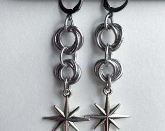 Aluminum Chainmail Mobius Spiral North Star Charm Earrings | Unisex / Men / Women / Creature / Etc