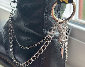 Lightweight Chainmail Byzantine Double Boot Chains with Spike Charm | Alt Boot Chain Accessories