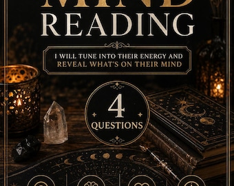 May include: A black and gold informational graphic featuring the text SAME DAY READING MIND READING, I WILL TUNE INTO THEIR ENERGY AND REVEAL WHAT'S ON THEIR MIND, 4 QUESTIONS, ASK 4 QUESTIONS, MIND READING, HONEST & INTUITIVE, and SAME DAY READING.