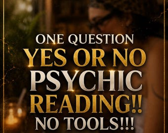 May include: A digital graphic featuring the text ONE QUESTION YES OR NO PSYCHIC READING!! NO TOOLS!!! in bold gold and white lettering. The background is dark and out of focus, framed by a thin gold border with a subtle marble-like texture.
