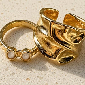The Amalfi Stack | Chunky Ring Set, Molten Statement Ring, Minimalist Double Stone, Waterproof Gold Jewellery